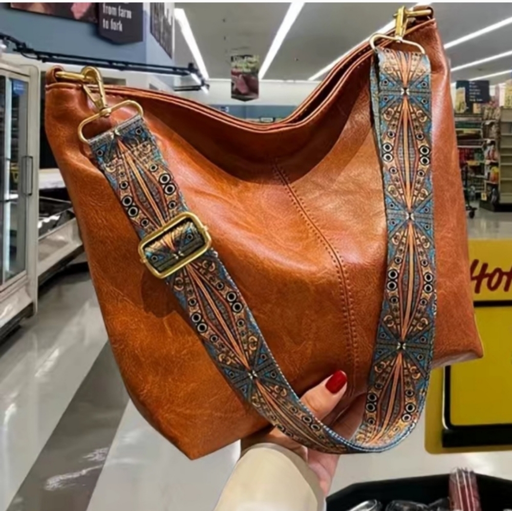 1 left! Brown Leather Hobo Crossbody Purse